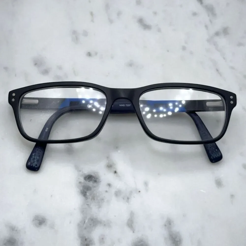 Nike 7237 011 Black Blue Full Rim Rectangle Eyeglasses Frames Only 52-17-140